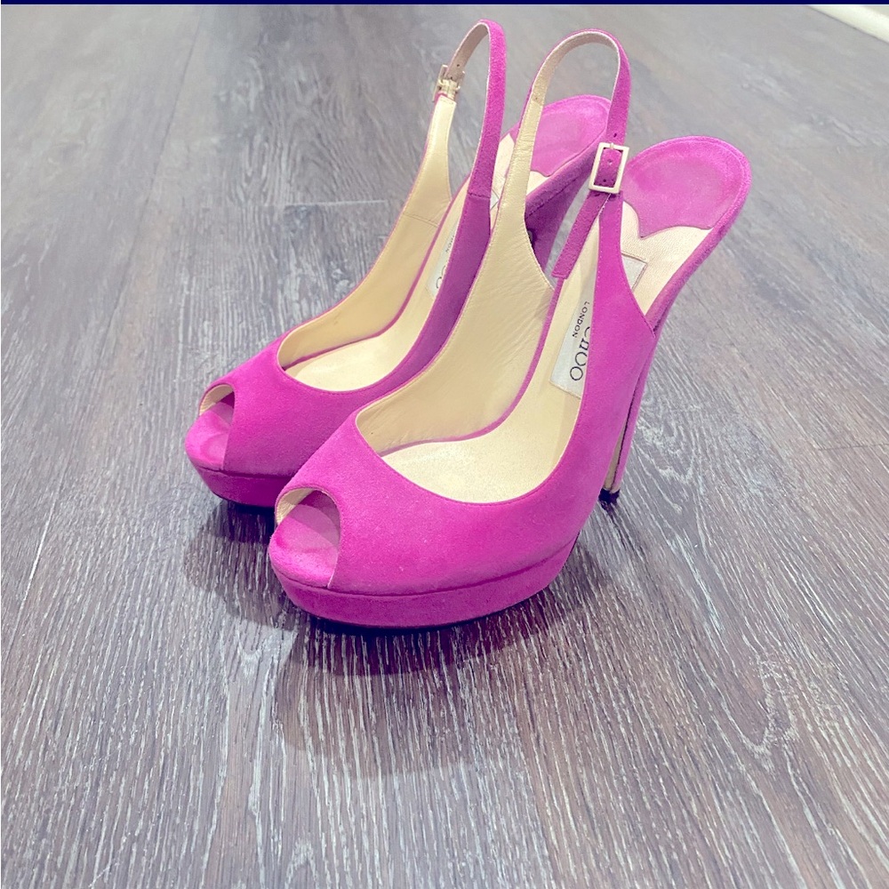 Jimmy Choo Pink Suede Peeptoe Heels